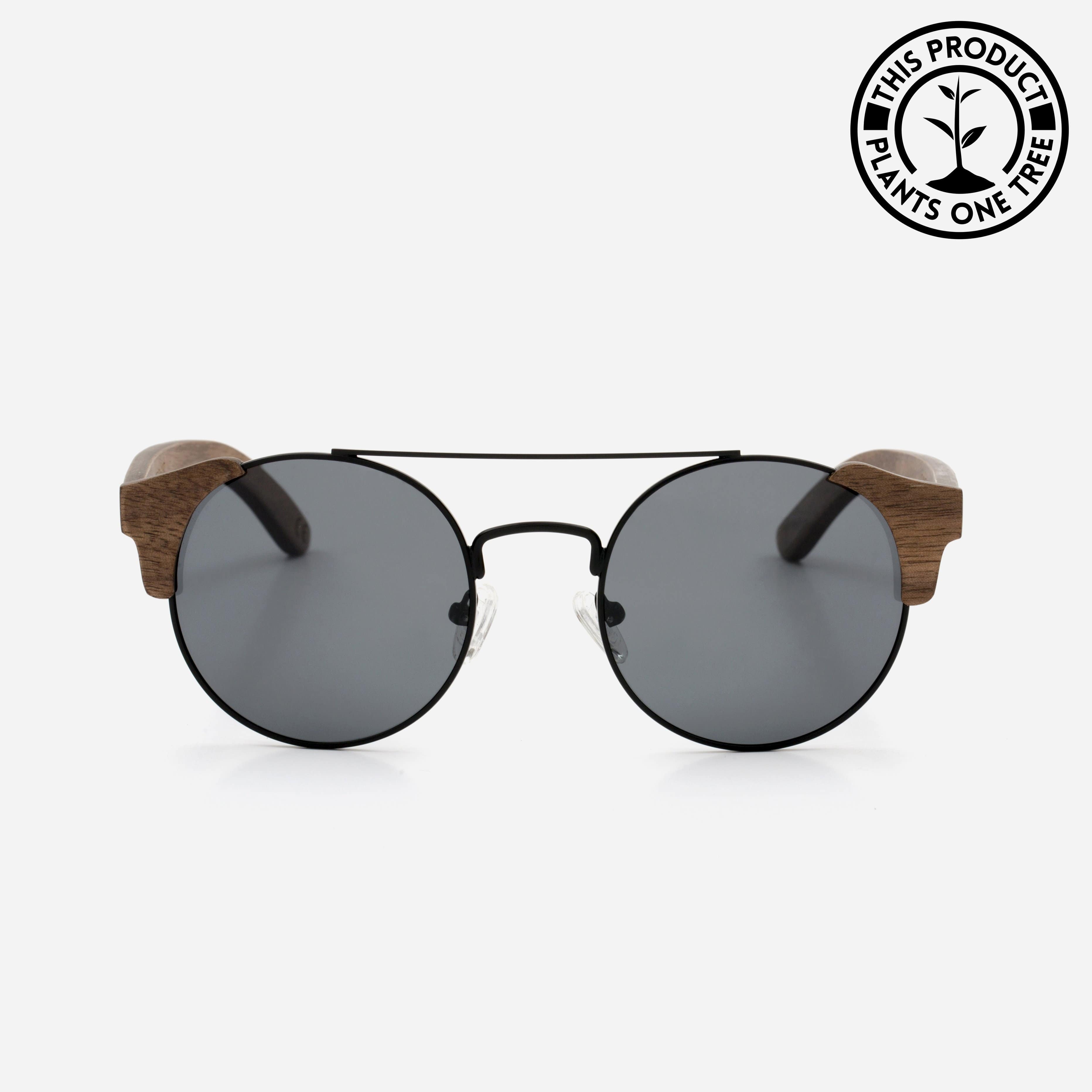 Vintage Shape Wooden Sunglasses Nazar Frame Black Polarised Lens